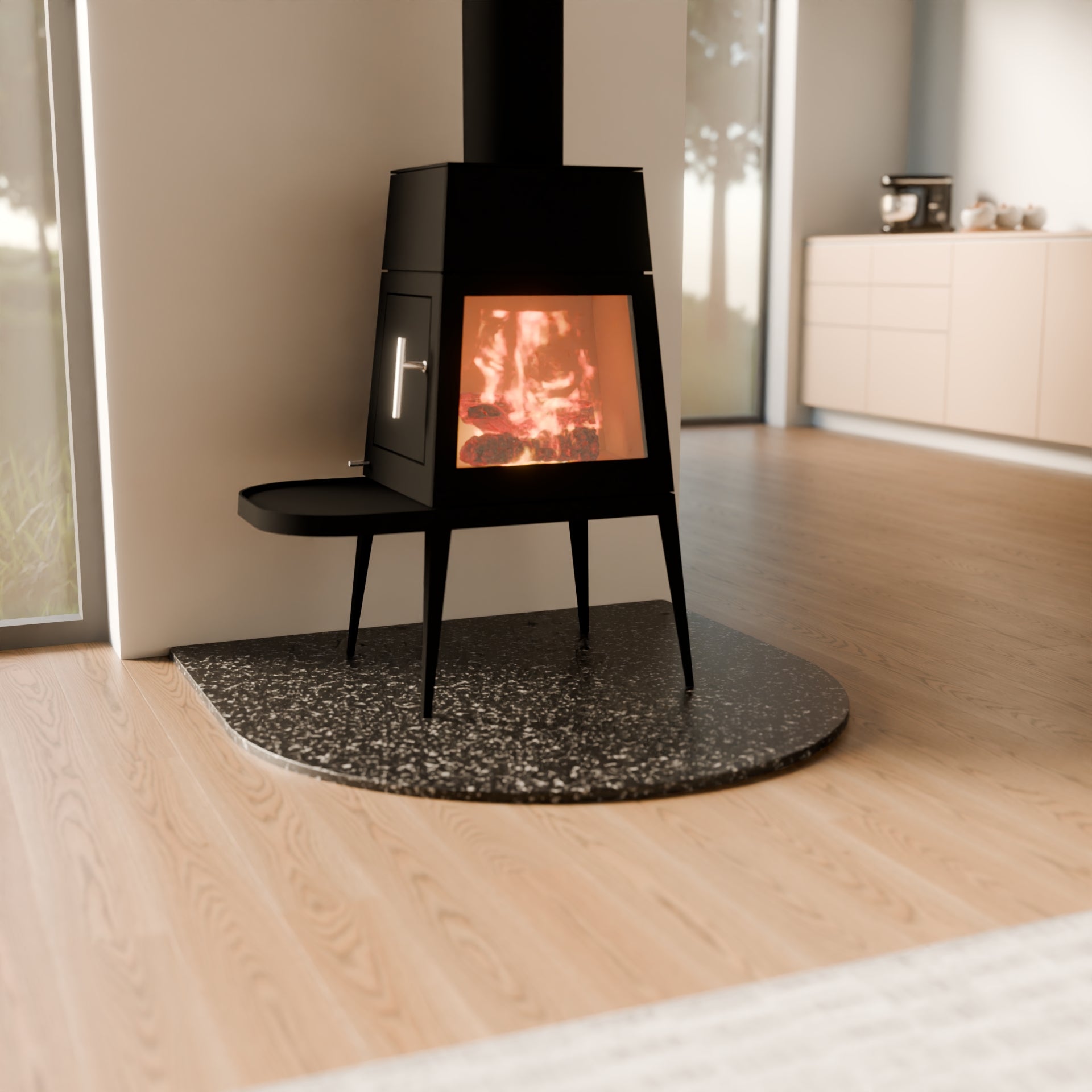 1250 x 1250 Urban Black Flat Wall Curve Granite Hearth - END OF LINE SALE