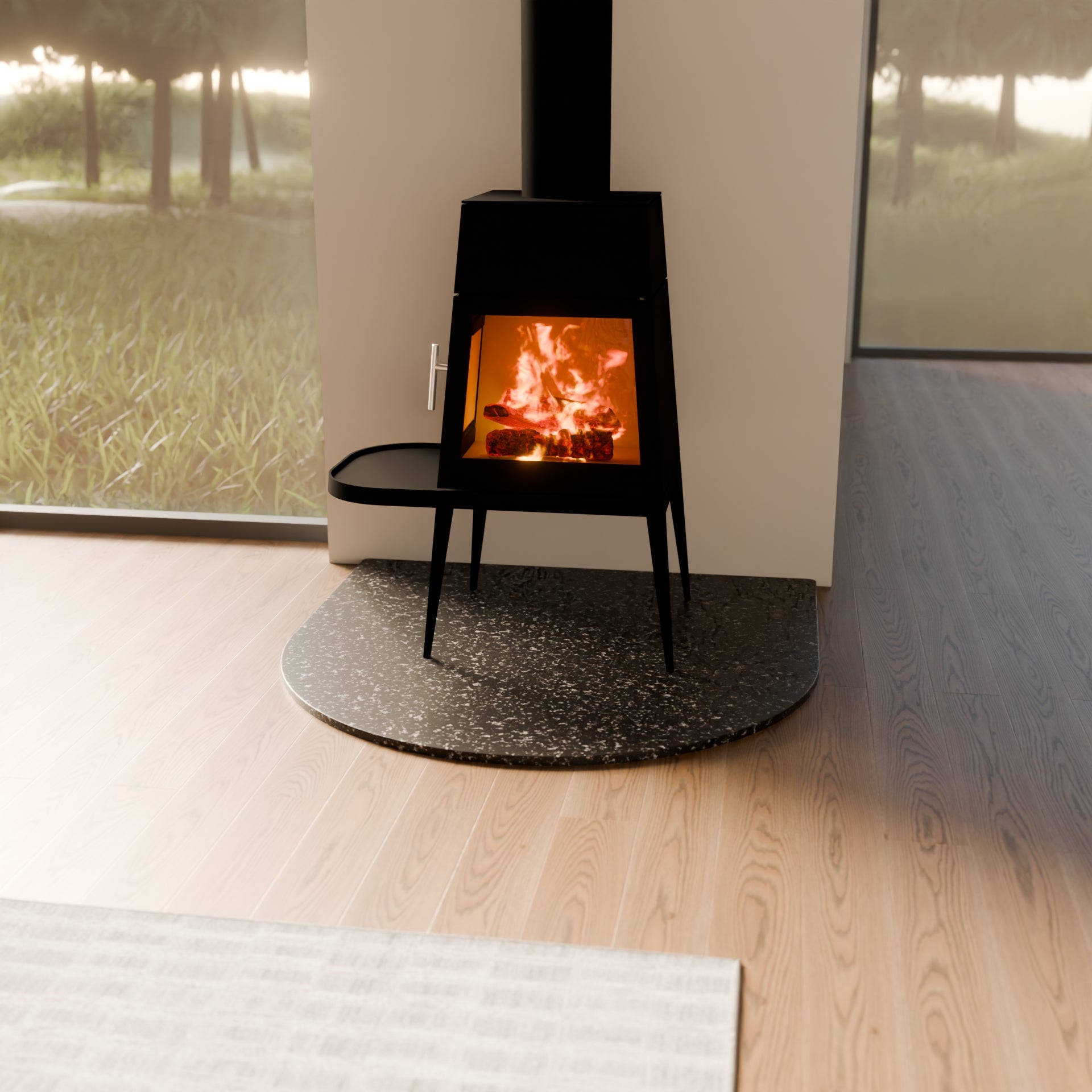 1250 x 1250 Urban Black Flat Wall Curve Granite Hearth - END OF LINE SALE